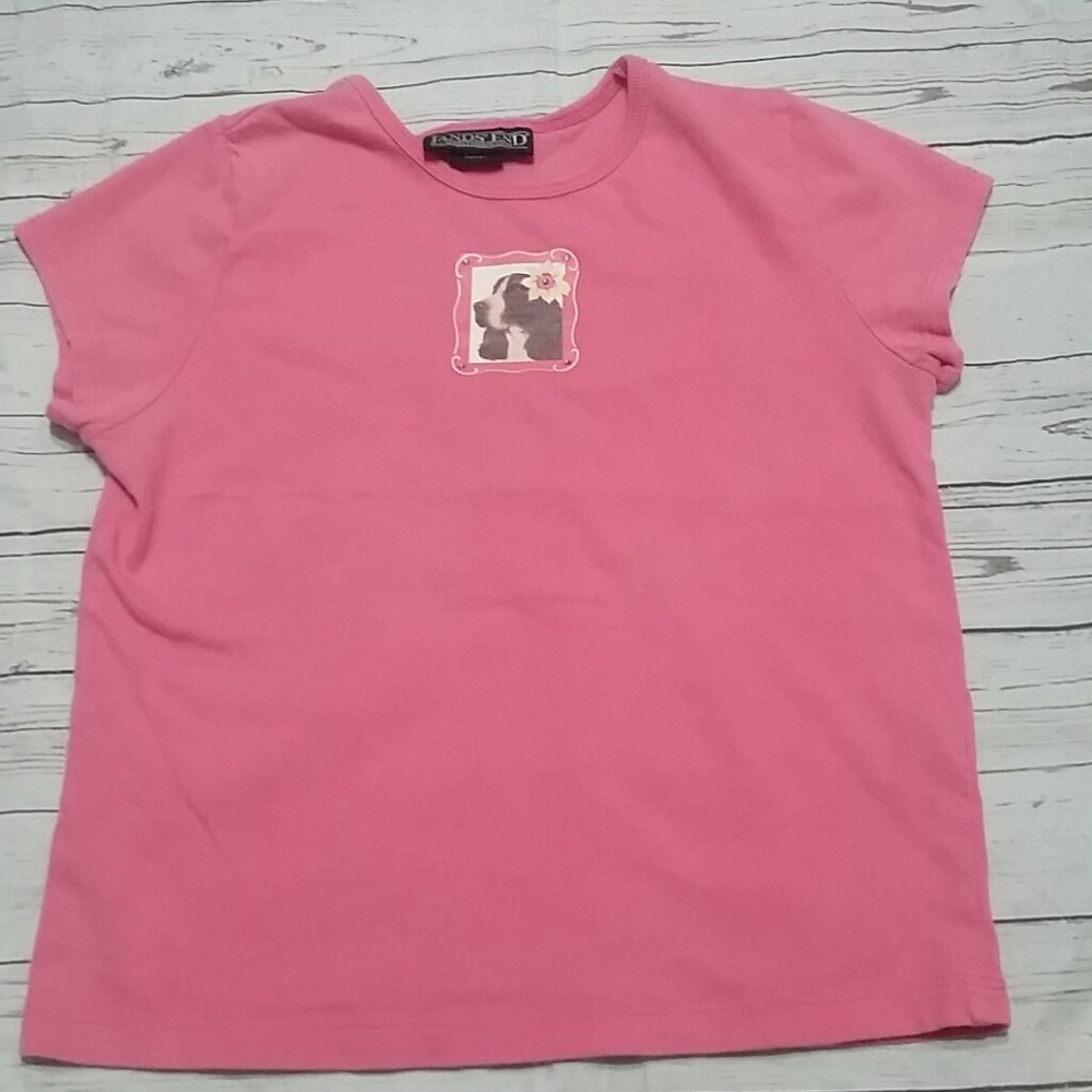 LANDS'END Pink Doggy Rhinestone Top Girls L 6X